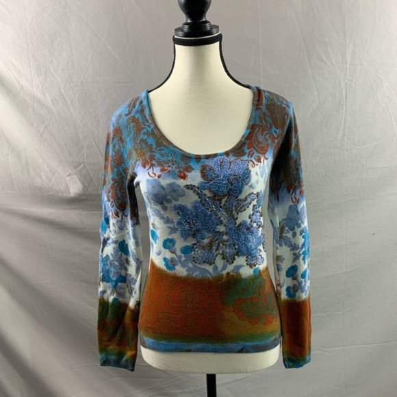 Faust Sweaters - Beaded Floral Sweater Made in Italy